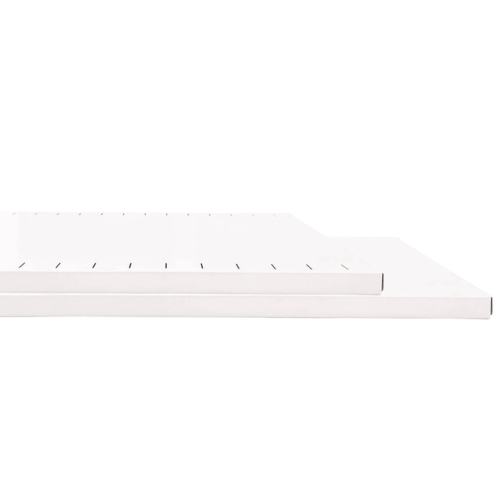Delta Plus Shelving Extra Shelf in white, showcasing its sturdy design and adjustable height feature, ideal for enhancing storage capacity in homes, garages, and offices