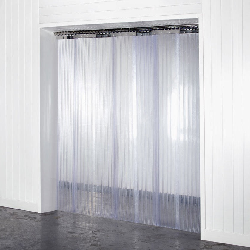 Image depicting Standard Double Ribbed PVC Curtains, 300mm wide and 3mm thick, designed for increased durability and protection in busy environments, highlighting the unique ribbed texture.