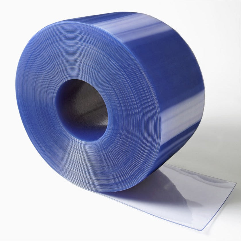 Photograph showing the Standard Grade PVC Bulk Roll, 300mm wide and 3mm thick, ideal for crafting custom barriers and curtains in diverse environments, highlighting its thickness and durability.