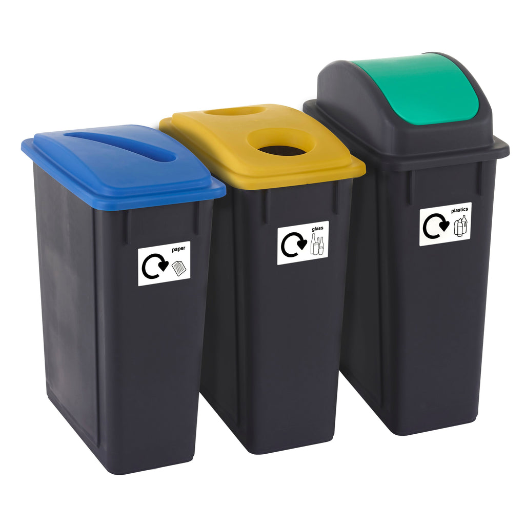 Set of 3 Plastic Recycling Bins