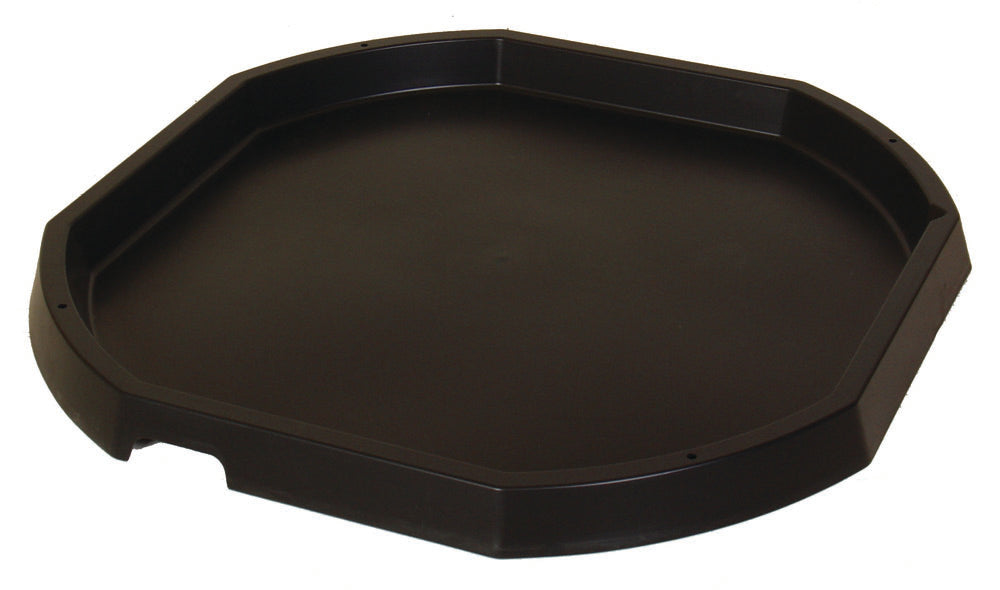 A black polypropylene drip tray with a solid pattern.