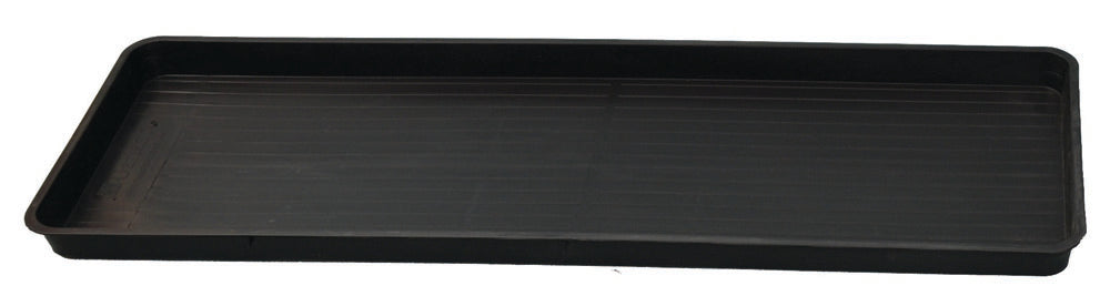 A black polypropylene drip tray with a solid pattern.