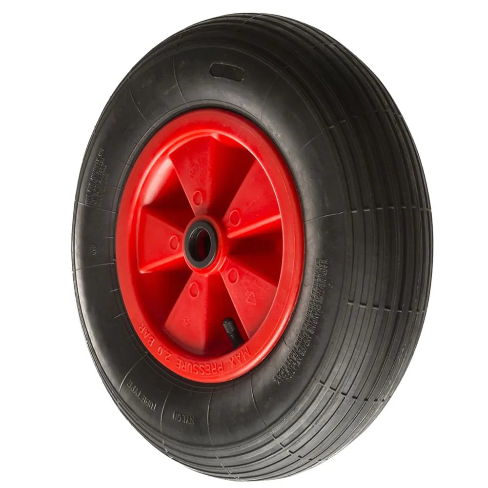 Black Pneumatic Tyred Wheels with Red Polypropylene Centre